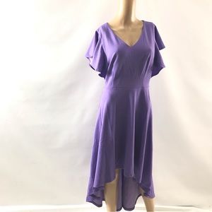 Dress Tells High-Low Swing Dress Empire Waist Ruffled Sleeve Size M Purple New